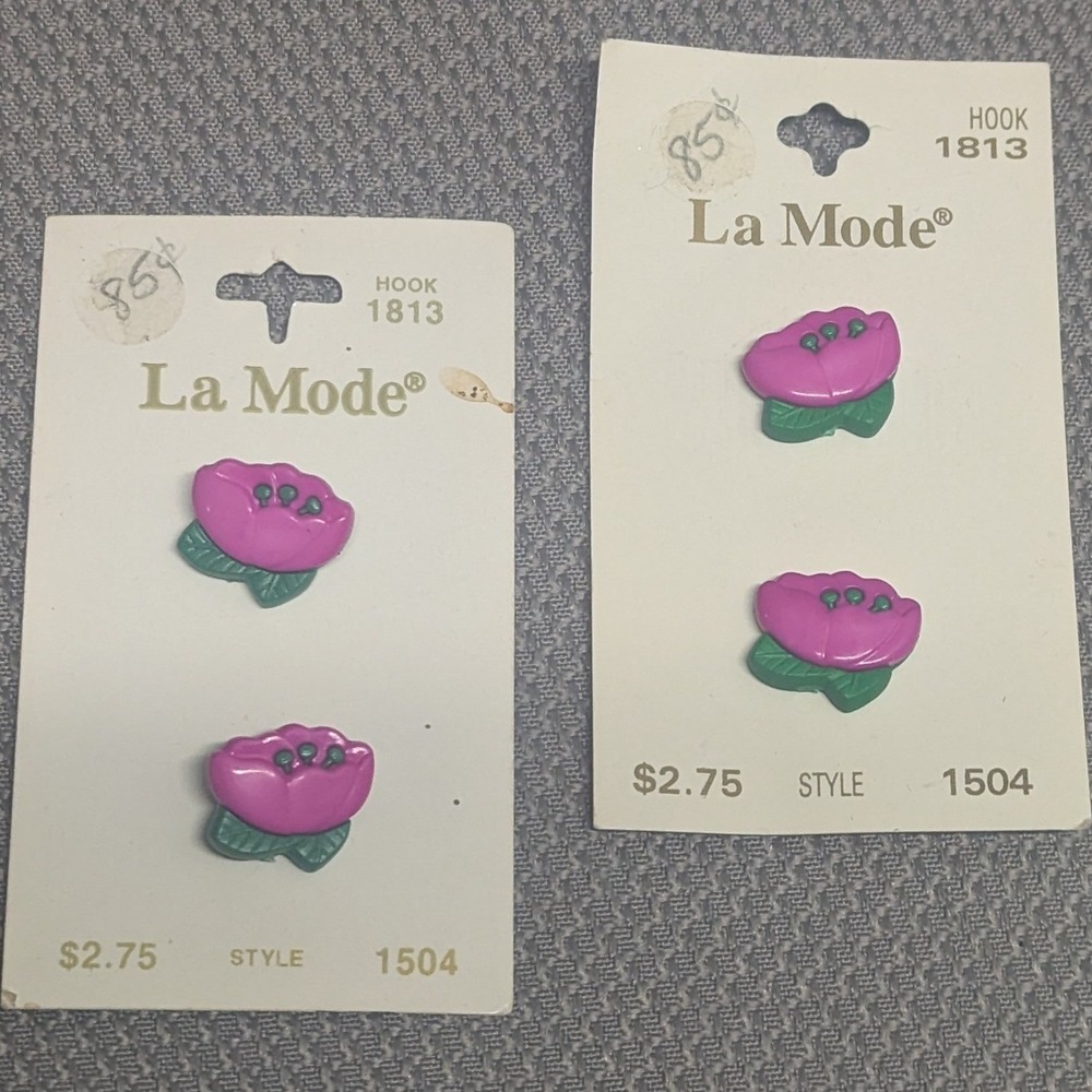 NOS La Mode VTG Pink Flower Buttons 3/4" Made in France 1504- 4 Count Whimsy